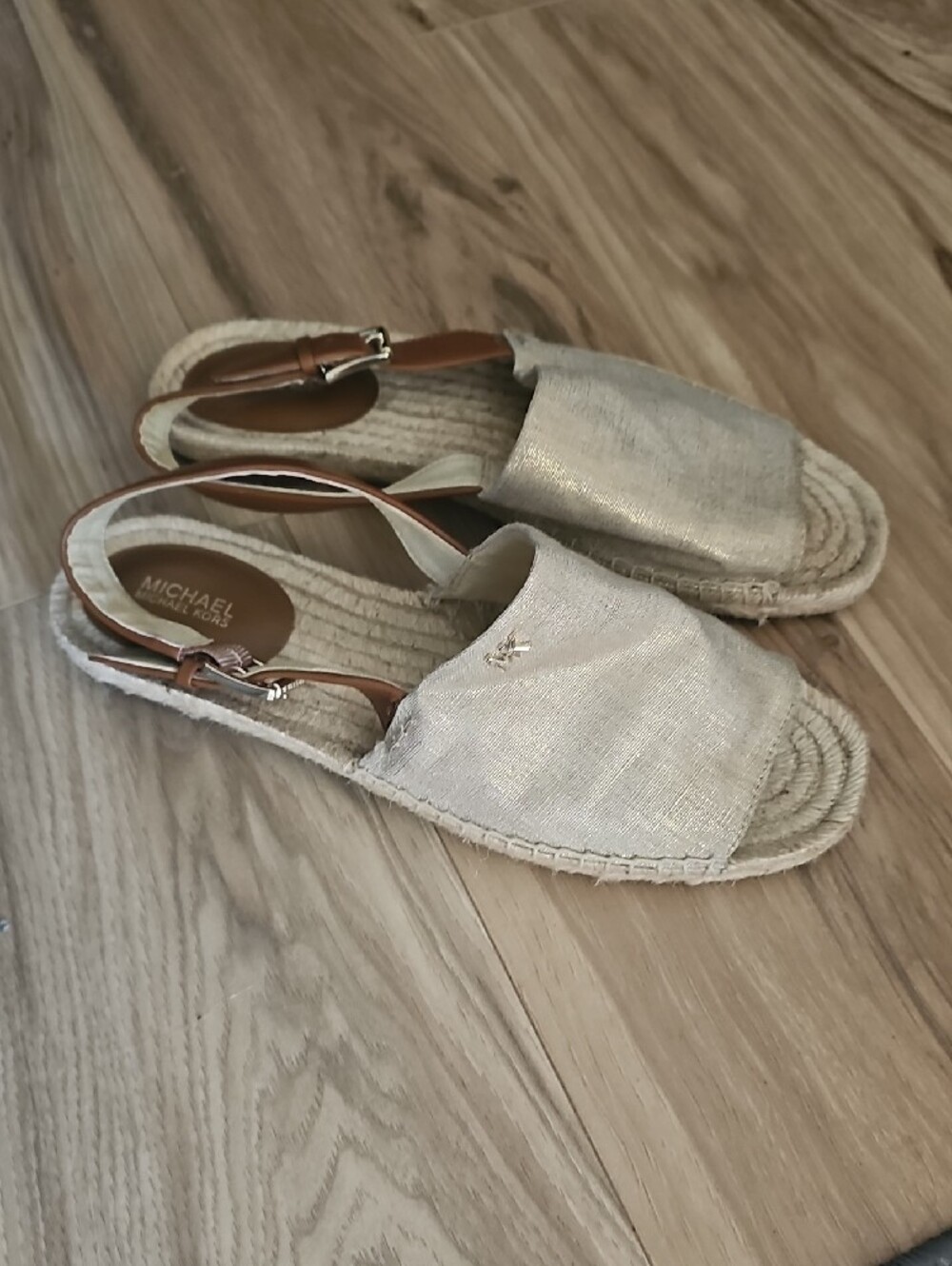 MICHAEL Michael Kors Natural Canvas & Tan Leather Espadrille Slingbacks